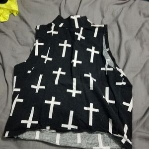 Black/white cross crop top